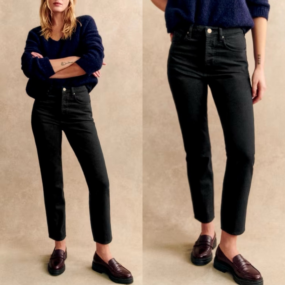 Sezane Brut Sexy Black Denim‎ Jeans Size 25 Button Fly French Stretch Straight